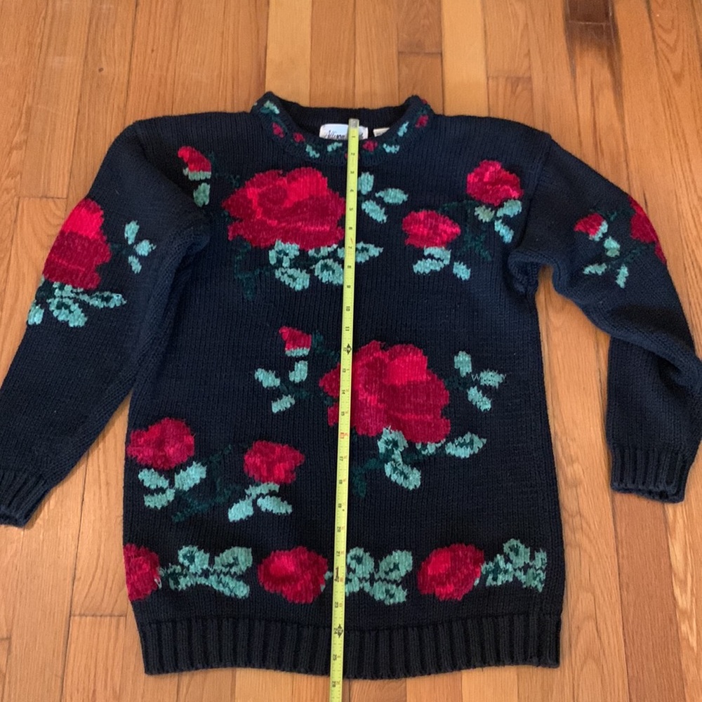 80’s ROSES FLORAL SWEATER CHENILLE - Picture 7 of 14
